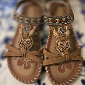 Embroidered Tan Sandals